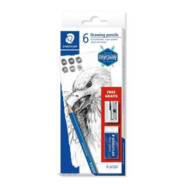 STAEDTLER Lápis de Grafite Design Journey Mars® Lumograph® 100, 6B, 4B, 2B, B, HB e 2H, com Oferta de Borracha e Afia-lápis