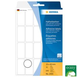 Etiqueta de Papel Autocolante Permanente, 19 x 40 mm, 32 Folhas, 20 Etiquetas por Folha, Branca