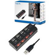 HUB USB 2.0 DE 4 PORTAS EM PRETO, COM ALIMENTACAO - LOGILI