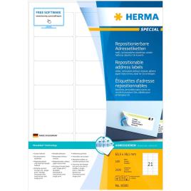 Herma Removable Labels 63.5x38.1 Mm 100 Sheet Din A4 2100 Units One Size White