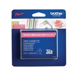 Fita Brother Tze-Mqp35 12mm Branco / Rosa