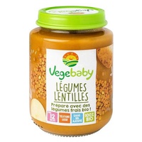 Pequenos potes para bebês, vegetais, lentilhas, coral 12 meses 190 g - Vegebaby