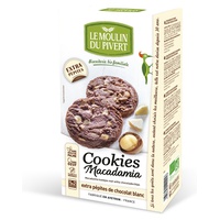 Cookies de noz de macadâmia com lascas de chocolate brancas 175 g - Le Moulin du Pivert