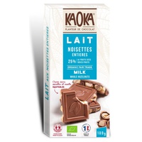 Barra de chocolate de leite com avelã inteira 180 g - Kaoka