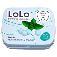 ToothBalls Creme dental sólido mastigável menta e enxaguante bucal 30 tabletes - LoLo Bio