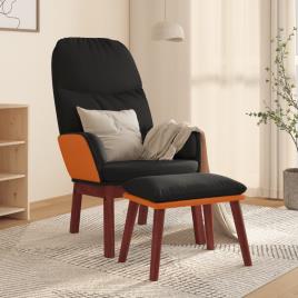 vidaXL Cadeira de descanso com banco tecido preto