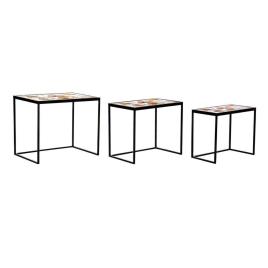 Jogo de 3 Mesas Dkd Home Decor Cristal Preto Meta.