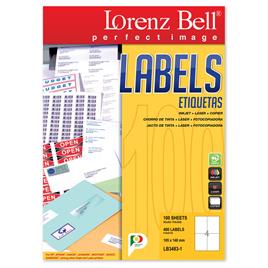 LORENZ BELL Etiquetas Auto-Adesivas, 105 x 148 mm, 4 Etiquetas/Folha, Branco, Caixa de 100 Folhas