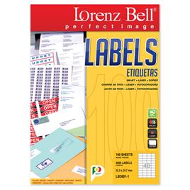 LORENZ BELL Etiquetas Auto-Adesivas, 52,5 x 29,7 mm, 40 Etiquetas/Folha, Branco, Caixa de 100 Folhas