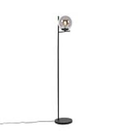 Art deco vloerlamp zwart met smoke glas - Flore