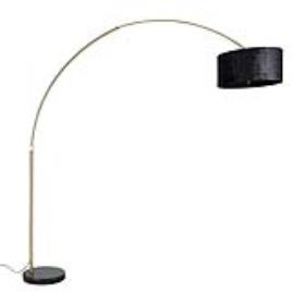 Lâmpada de arco de latão com máscara de tecido preto preto 50 cm - XXL