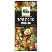 Chocolate amargo 70% com avelãs orgânicas 70 g - Sol Natural