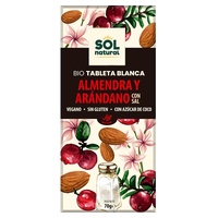 Chocolate branco com amêndoas e mirtilos orgânicos 70 g - Sol Natural