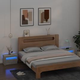 Mesas de Cabeceira C/ Luzes LED 2 pcs 60x35x40 cm Cinza Cimento