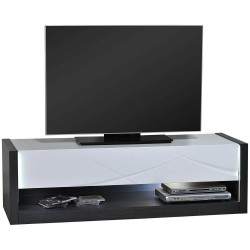 Móvel TV ELYPSE com LED Branco Brilho e Preto Vulcano