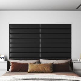 Painel de Parede 12 pcs 90x15 cm Couro Artificial 1,62 M² Preto