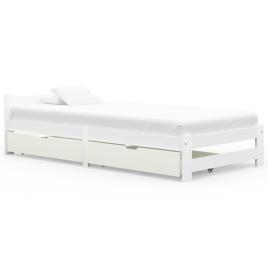 Estrutura de Cama com 2 Gavetas 100x200 cm Pinho Maciço Branco