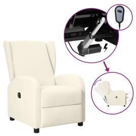 Poltrona Reclinável Elétrica Couro Artificial Cor Creme
