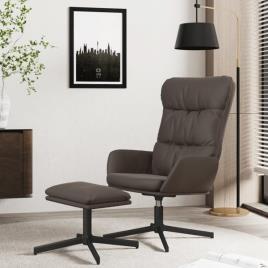 Cadeira de Descanso com Banco P/ Pés Couro Artificial Castanho