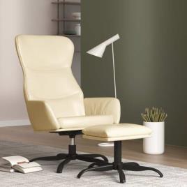 Cadeira de Descanso com Banco Couro Artificial Cor Creme