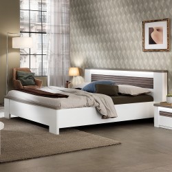 Cama de Casal com LED VERTIGO Branco Brilho e Carvalho Cinza