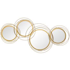 HOMCOM Decoração de Parede 3D de Espelhos Redondos 107x56cm Arte de Parede Decoração de Parede Metálica Dourado   Aosom Portugal