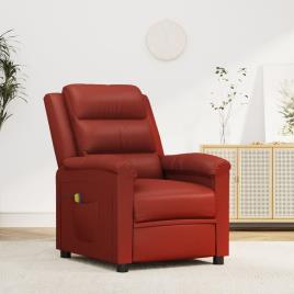 vidaXL Poltrona massagens reclinável couro artificial vermelho tinto