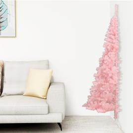 vidaXL Meia árvore de Natal artificial com suporte 210 cm PVC rosa
