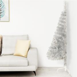 vidaXL Meia árvore de Natal artificial com suporte 150 cm PVC prateado