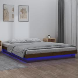 vidaXL Estrutura de cama c/ LEDs 200x200cm madeira maciça castanho mel