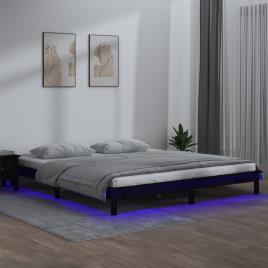 vidaXL Estrutura de cama com LEDs 140x200 cm madeira maciça preto
