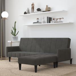 vidaXL Sofá-cama 2 lugares com banco tecido de microfibra cinza-escuro