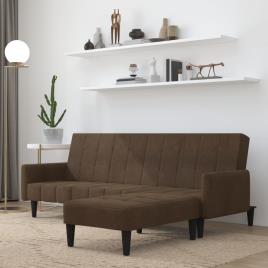 vidaXL Sofá-cama 2 lugares com banco tecido de microfibra castanho