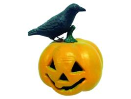 Adereço EUROCARNAVALES Abóbora Com Luz E Corvo 15,25 X 15,25 X 21,60 Cm