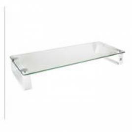 Suporte de mesa em vidro com 5mm de espessura e em aço reforçado para suportar monitores até 20Kg.