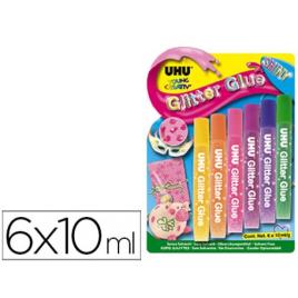 Cola Purpurina Glitter UHU Cores Shiny 6x10ml Blister