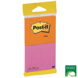 Bloco Notas Aderentes 76 x 63.5 mm, Rosa e Laranja Néon, Pack 2, 75 folhas