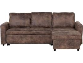 Sofá-Cama BELIANI Nesna Apoio Esquerdo (Castanho - Tecido - Lugares: 3)