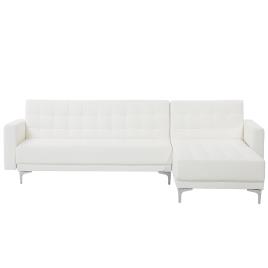 Sofá-cama de canto à esquerda com 4 lugares em pele sintética branca ABERDEEN