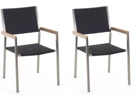 Conjunto 2 Cadeiras de Jardim BELIANI Grosseto (Preto - 55x58x87 cm - Vime)
