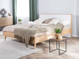 Cama de casal em castanho claro e branco 180 x 200 cm SERRIS