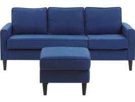 Sofá com Repousa-Pés BELIANI Avesta (Azul Marinho - Tecido - Lugares: 3)