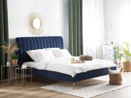 Cama de casal em veludo azul 180 x 200 cm MARVILLE