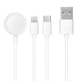 Cabo Usb 3 Em 1 Para Iphone Lightning 8 Pinos + Tipo C 2A + Apple Watch 3W 1A C3166 Branco