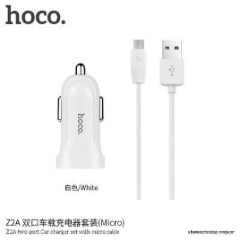 Carregador De Carro Hoco Porta Usb Dupla 2,4A Com Micro Z2A Branco