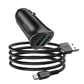 Carregador De Carro Hoco 2 X Usb Qc3.0 18W + Micro Usb Farsighted Z39 Preto