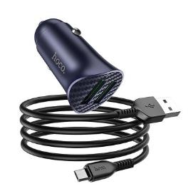 Carregador De Carro Hoco 2 X Usb Qc3.0 18W + Micro Usb Farsighted Z39 Azul