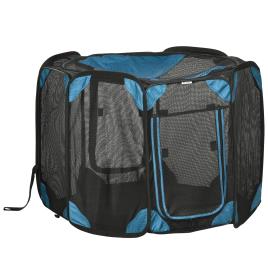 PawHut Parque para Cães de 8 Painéis Parque para Animais de Estimação com Bolsa de Transporte Parque Animais Portátil Ø91x58cm Azul   Aosom Portugal