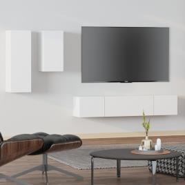 vidaXL 4 pcs conjunto de móveis de TV derivados de madeira branco