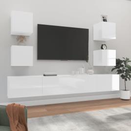 vidaXL 6 pcs conjunto móveis de TV madeira processada branco brilhante